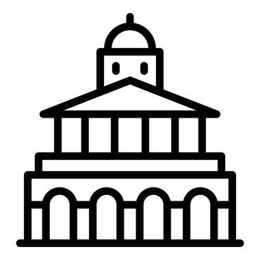 Ahşap kültür evi ikonu ana hatları vektörü. Heykel inşaatı. Ünlü seyahat.