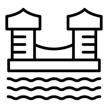 Singapur nehir köprüsü ikonu ana hat vektörü. Harita yolculuğu. Asya tarihi