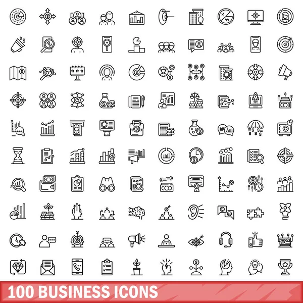 stock vector 100 business icons set. Outline illustration of 100 business icons vector set isolated on white background