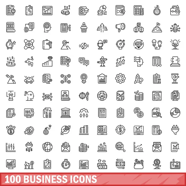 100 Obchodních Ikon Nastaveno Obrys Ilustrace 100 Ikon Vektorové Sady — Stockový vektor