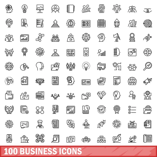 stock vector 100 business icons set. Outline illustration of 100 business icons vector set isolated on white background