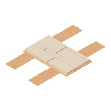 Yapım materyali izometrik vektörü. Parça sokak fayansı, montaj plakası. İnşaat malzemeleri, tamir işleri.