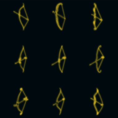 Baş silah ikonu hazır. Yaylı silah vektör simgeleri kümesi neon siyah