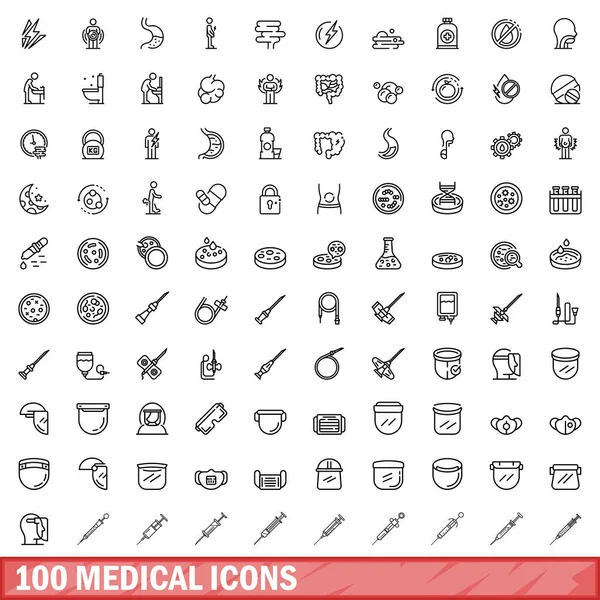 stock vector 100 medical icons set. Outline illustration of 100 medical icons vector set isolated on white background