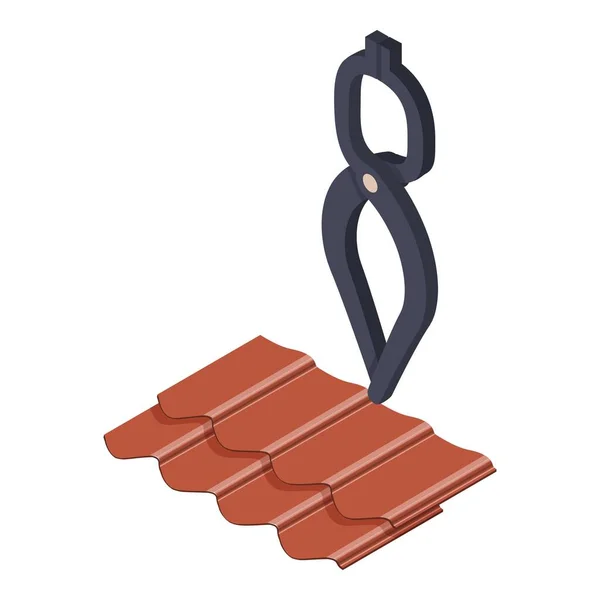 屋顶设备图标等距矢量 褐色波纹瓷砖和钳子图标 屋顶工程 屋顶修理 — 图库矢量图片