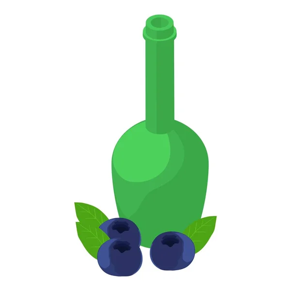 蓝莓饮料图标等量向量 酒瓶和新鲜成熟的蓝莓图标 天然配料 浆果药水 — 图库矢量图片