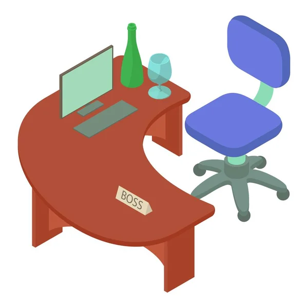 ボス職場アイコン等角ベクトル ノートパソコンと木製のテーブル 柔らかい椅子のアイコン オフィス家具 — ストックベクタ