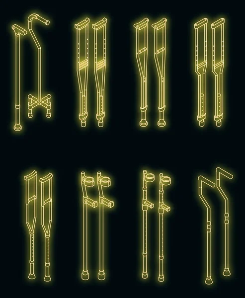 Crutches Ikon Set Isometrisk Uppsättning Kryckor Vektor Ikoner Neon Svart — Stock vektor