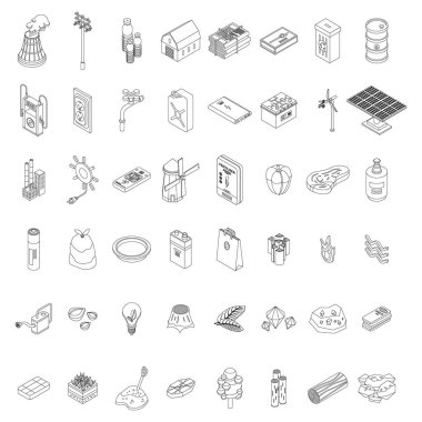 Doğal kaynak simgeleri ayarlandı. Beyaz izole edilmiş üzerinde ince çizgi ana hatları Isome doğal kaynak vektör simgeleri kümesi