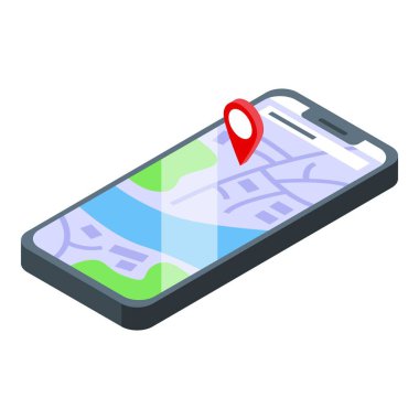Akıllı telefon depolama ikonu izometrik vektörü. Satış mağazası. Konum cep telefonu