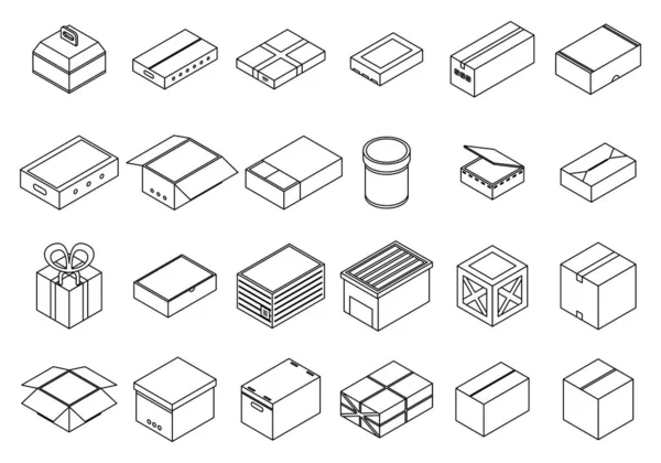 Ikony Krabic Nastaveny Izometrická Sada Vektorových Ikon Boxu Tenká Čára — Stockový vektor