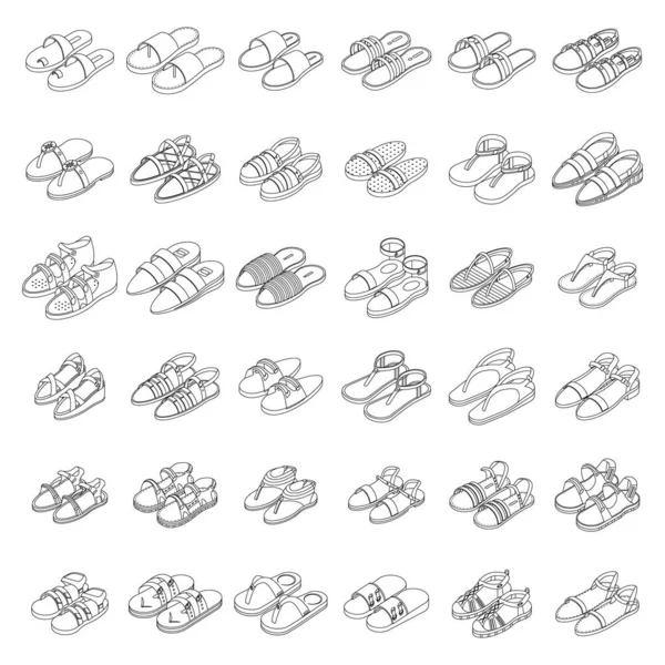Set Icone Dei Sandali Set Isometrico Icone Vettoriali Sandali Contorno — Vettoriale Stock