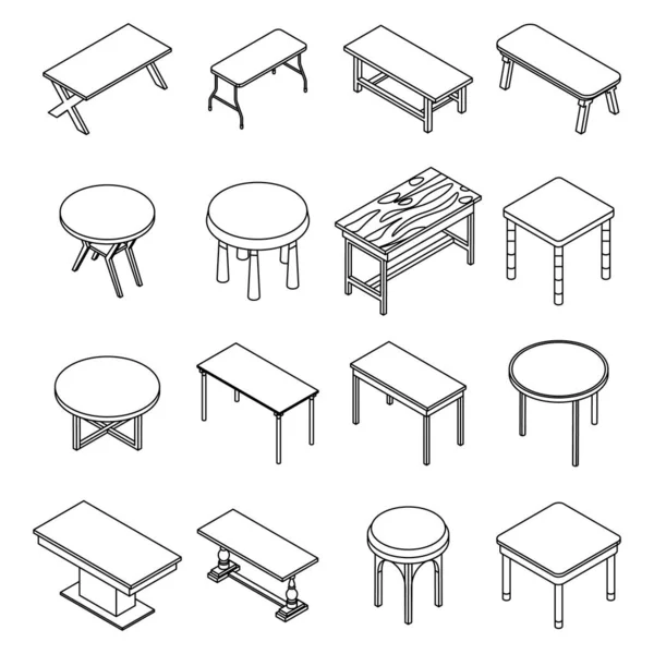 Asztali Ikonok Beállítva Asztali Vektor Ikonok Izometrikus Készlete Vékony Vonal — Stock Vector