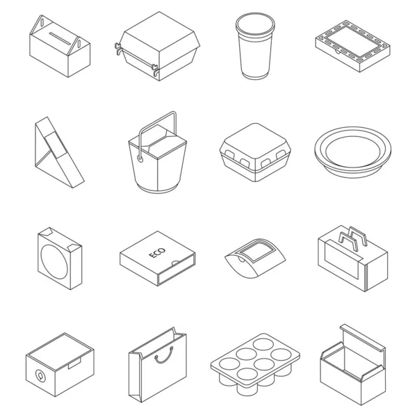 Набор Иконок Экологической Упаковки Изометрический Набор Векторных Иконок Эко Упаковки — стоковый вектор
