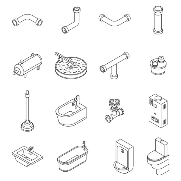Sewerage Icons Set Isometric Set Sewerage Vector Icons Thin Line — Stock Vector