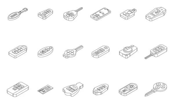 Conjunto Iconos Llave Coche Inteligente Conjunto Isométrico Iconos Vector Llave — Archivo Imágenes Vectoriales