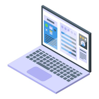 Dizüstü bilgisayar kriterleri izometrik vektörü. Gösterge performansı. Maliyet ürünü