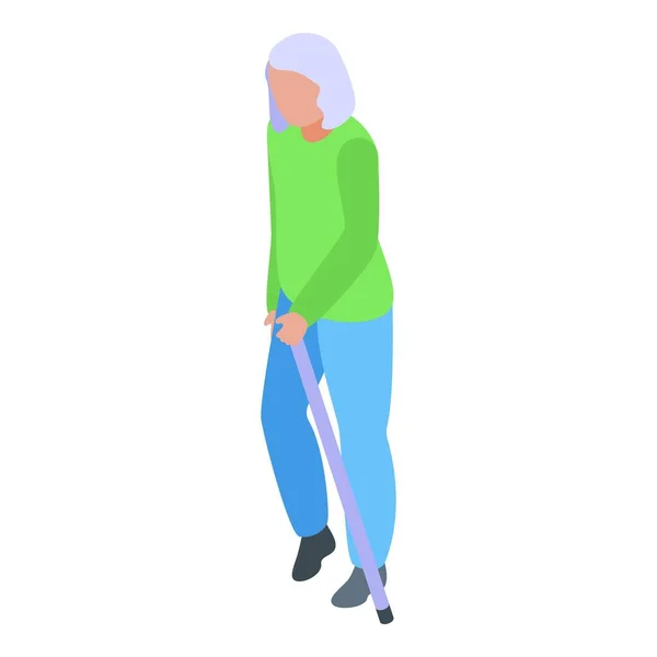 老年妇女行走图标等距矢量 支助老年人 — 图库矢量图片