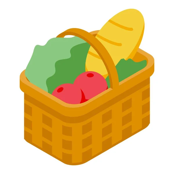 Gesunde Picknick Essen Symbol Isometrischen Vektor Sommerkorb Parteifrühling — Stockvektor