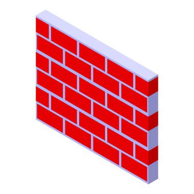 Kırmızı tuğla duvar ikonu izometrik vektörü. Beton çimento. Malzeme yığını