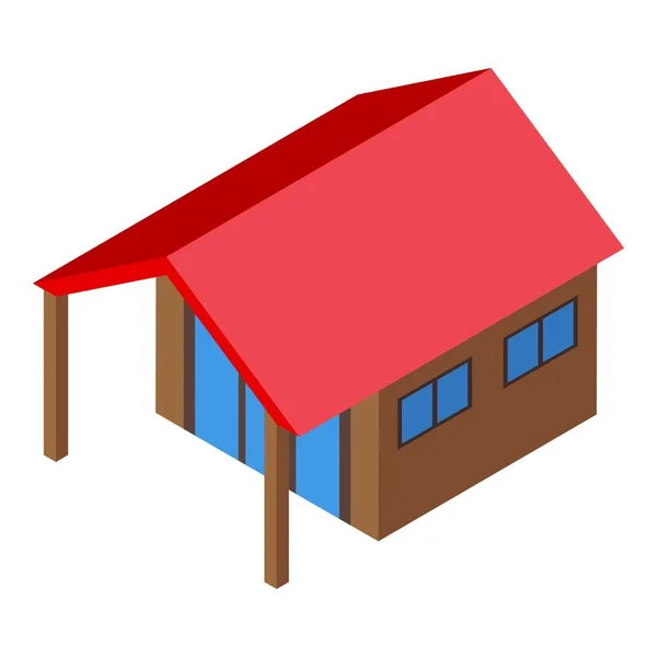 Atap Merah Ikon Isometrik Vektor Rumah Pantai Kabin Musim Panas - Stok Vektor