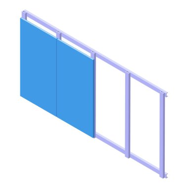 Ev alçıpan simgesi izometrik vektörü. Duvar yapımı. Oda inşaatçısı