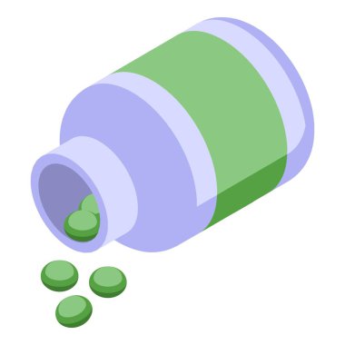 Zühul kapsül kavanozu izometrik vektörü. Alga bitkisi. Yeşil yemek.