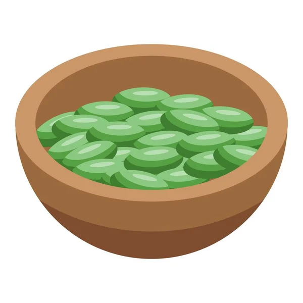 Изометрический Вектор Чаши Спирулины Растение Водорослей Зеленая Еда — стоковый вектор