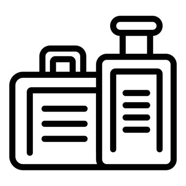 Seyahat çantası göç simgesi ana hatları vektörü. Arayıcı yardımı. Göçmen insanlar