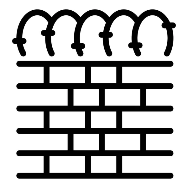 Ikona Ściany Cegły Zarys Wektor Migranci Rodzina Wojenna — Wektor stockowy