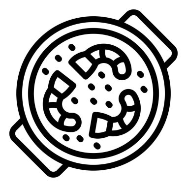 Karides yemek ikonu ana hatları vektörü. Morina turtası. Bulaşık balığı