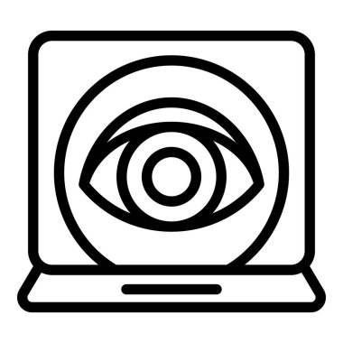 Laptop göz bakım ikonu ana hatları vektörü. Ameliyat gözü. Mercek testi