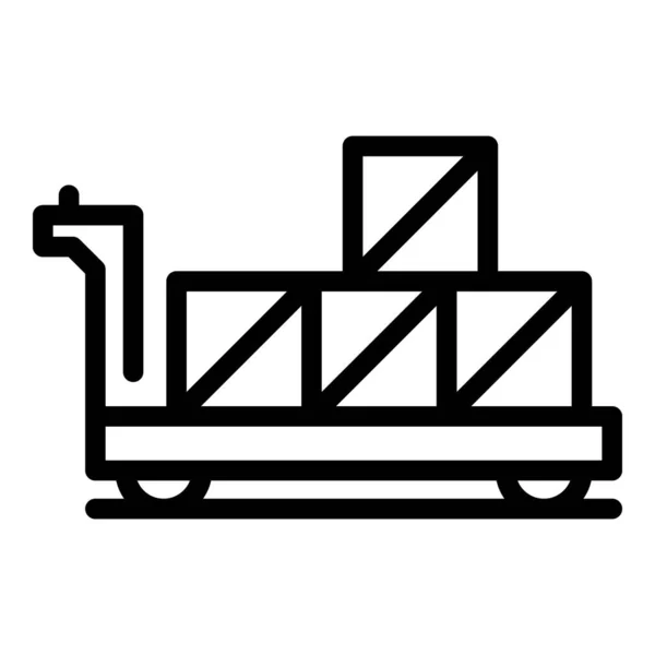 Vagn Paket Ikon Kontur Vektor Lastindustrin Släpvagn — Stock vektor