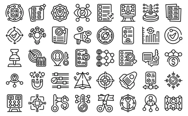 Key Points Icons Set Outline Vector Path Process Escape Answer — Stock Vector