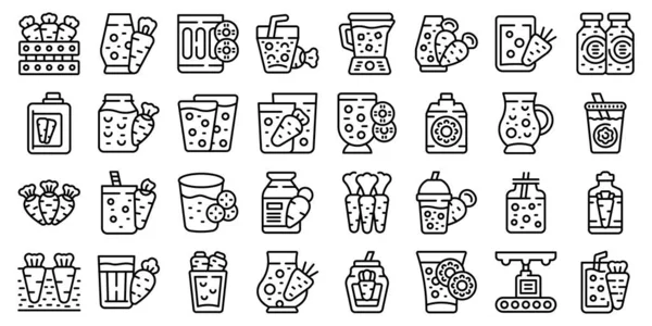Los Iconos Del Jugo Zanahoria Establecen Vector Contorno Bebidas Otoño — Archivo Imágenes Vectoriales