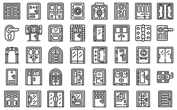 Los Iconos Puerta Establecen Vector Contorno Vidrio Oficina Casa Madera — Archivo Imágenes Vectoriales