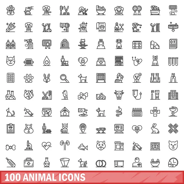 100 Animal Icons Set Outline Illustration 100 Animal Icons Vector — Stock Vector