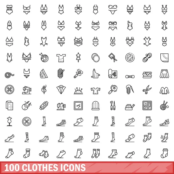 stock vector 100 clothes icons set. Outline illustration of 100 clothes icons vector set isolated on white background