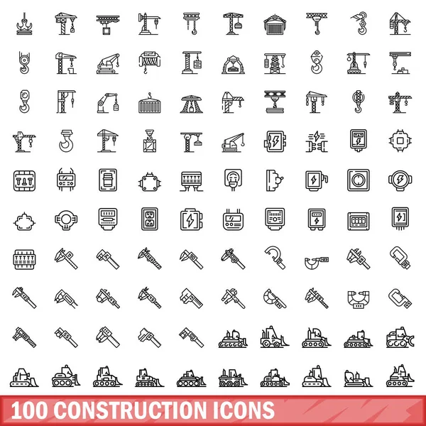 100 Bouwiconen Ingesteld Overzicht Illustratie Van 100 Constructie Pictogrammen Vector — Stockvector