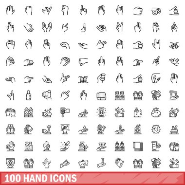 100 el simgesi hazır. Beyaz arkaplanda izole edilmiş 100 el simgesi vektörünün taslağı