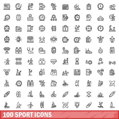 100 spor ikonu hazır. Beyaz arkaplanda izole edilmiş 100 spor simgesi vektörünün ana hatları