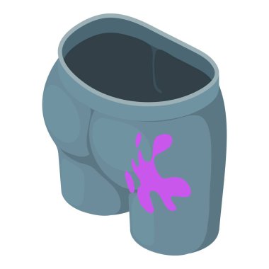 Kirli pantolon ikonu izometrik vektörü. Sırt lekesi ikonlu gri pantolon. Kirli çamaşırlar, çamaşır, ev işi.