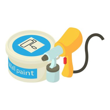 Painting equipment icon isometric vector. Spray gun and wall paint bucket icon. Industrial painting, construction and repair work clipart