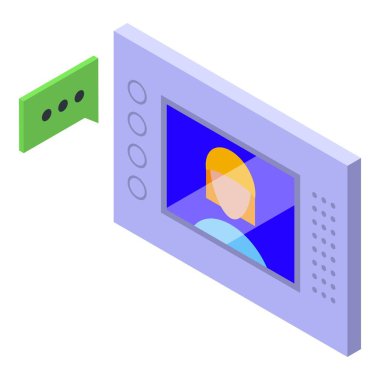 Dahili iletişim düğmesi izometrik vektörü. Video kapısı. Sistem güvenliği