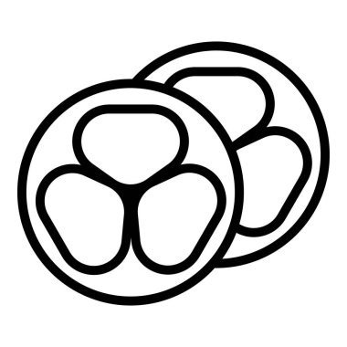 Kesilmiş meyve ikonu ana hatları vektörü. Pişmiş yemek. Yiyecek eti