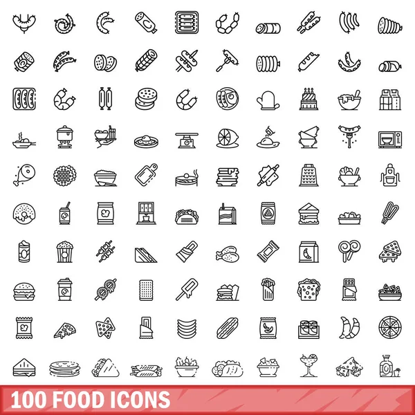 100 Food Icons Set Outline Illustration 100 Food Icons Vector — Stock Vector