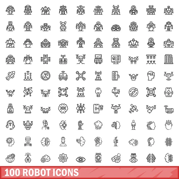 Stock vector 100 robot icons set. Outline illustration of 100 robot icons vector set isolated on white background