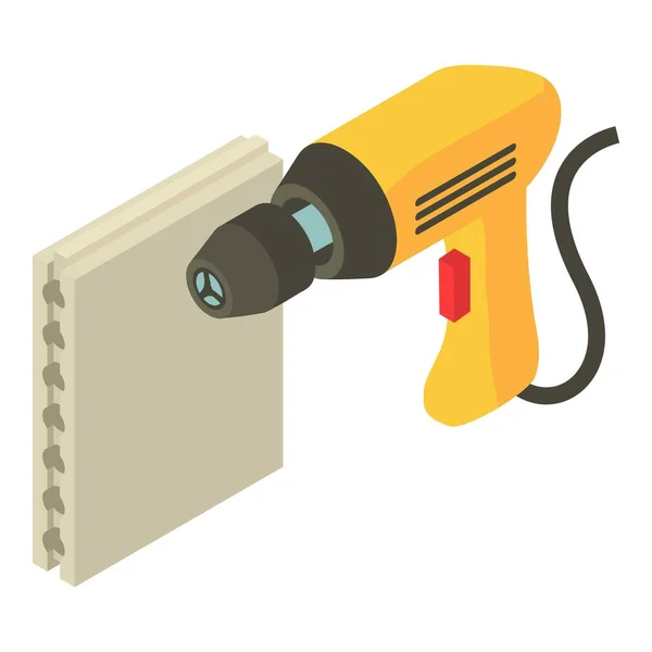 Repair Equipment Icon Isometric Vector Yellow Electric Drill Drywall Panel — Stock Vector