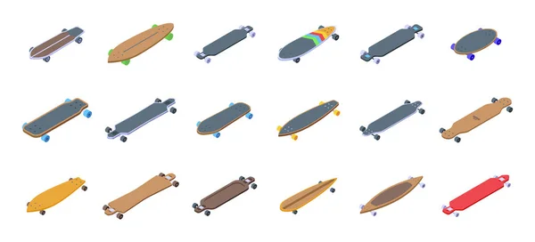 Los Iconos Longboard Establecen Vector Isométrico Patineta Cubierta Larga — Vector de stock