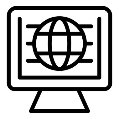 Global web sayfası ikon ana hatları vektörü. Sunucu sistemi. Çevrimiçi güvenlik
